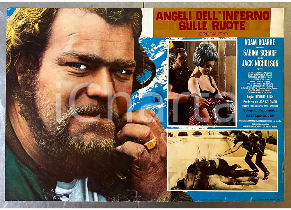 Materiale cinematografico d’epoca 1968 ANGELI DELL INFERNO SU RUOTE Adam ROARKE Hells Angels on wheels Lobby card 1