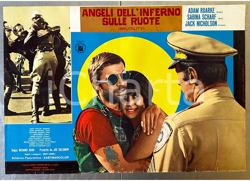 Materiale cinematografico d’epoca 1968 ANGELI DELL INFERNO SU RUOTE Hells Angels on wheels Adam ROARKE Lobby card 1
