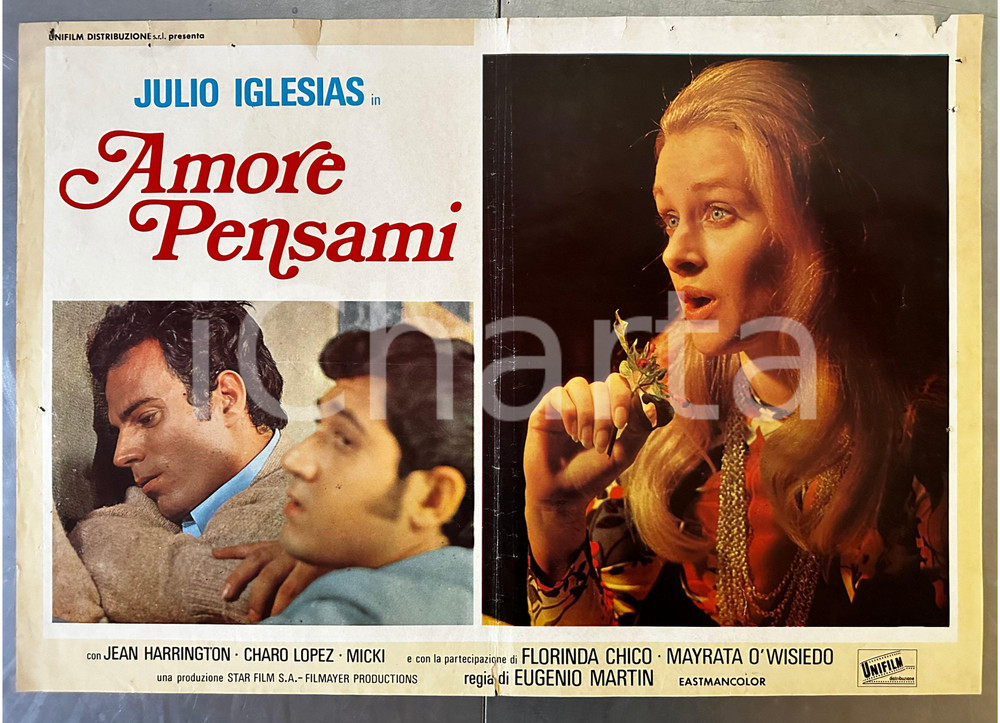 Materiale cinematografico d’epoca 1969 AMORE PENSAMI Julio IGLESIAS Jean HARRINGTON Lobby card poster 1