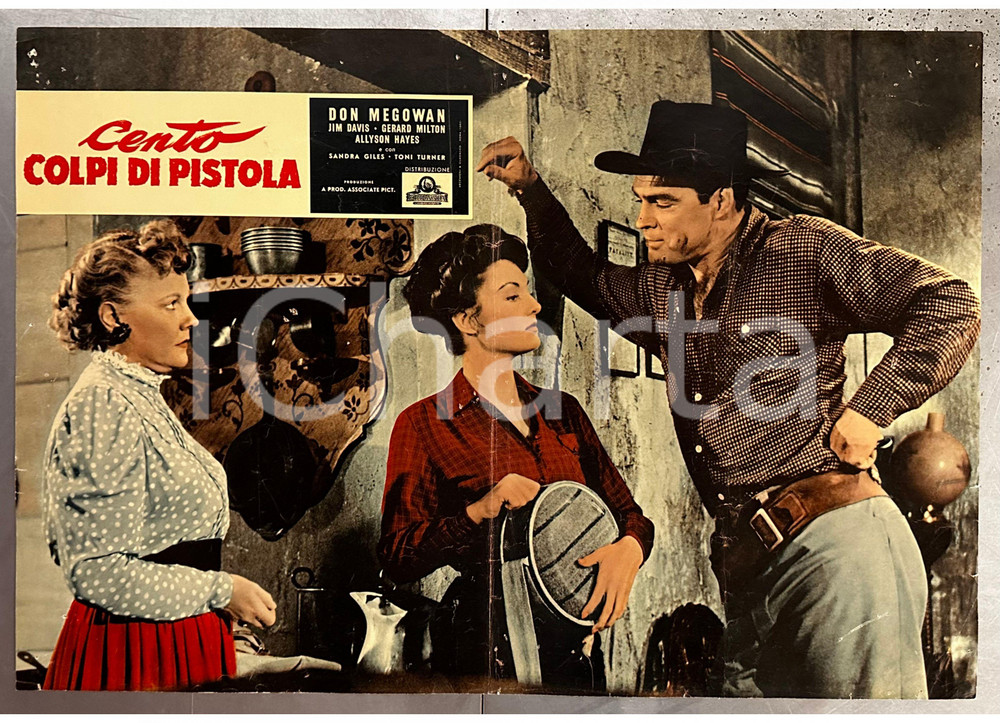 Materiale cinematografico d’epoca 1958 CENTO COLPI DI PISTOLA Don MEGOWAN Jim DAVIS Lobby card WESTERN 6 1