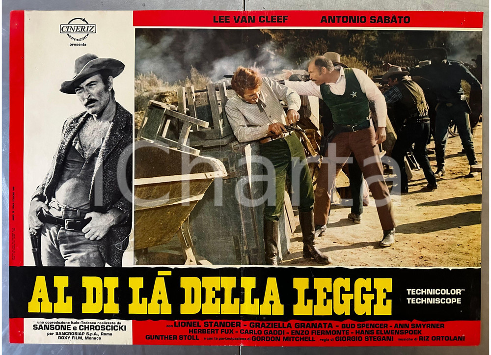 Materiale cinematografico d’epoca 1968 AL DI LÀ DELLA LEGGE Lee VAN CLEEF Antonio SABATO Bud SPENCER Lobby card 1