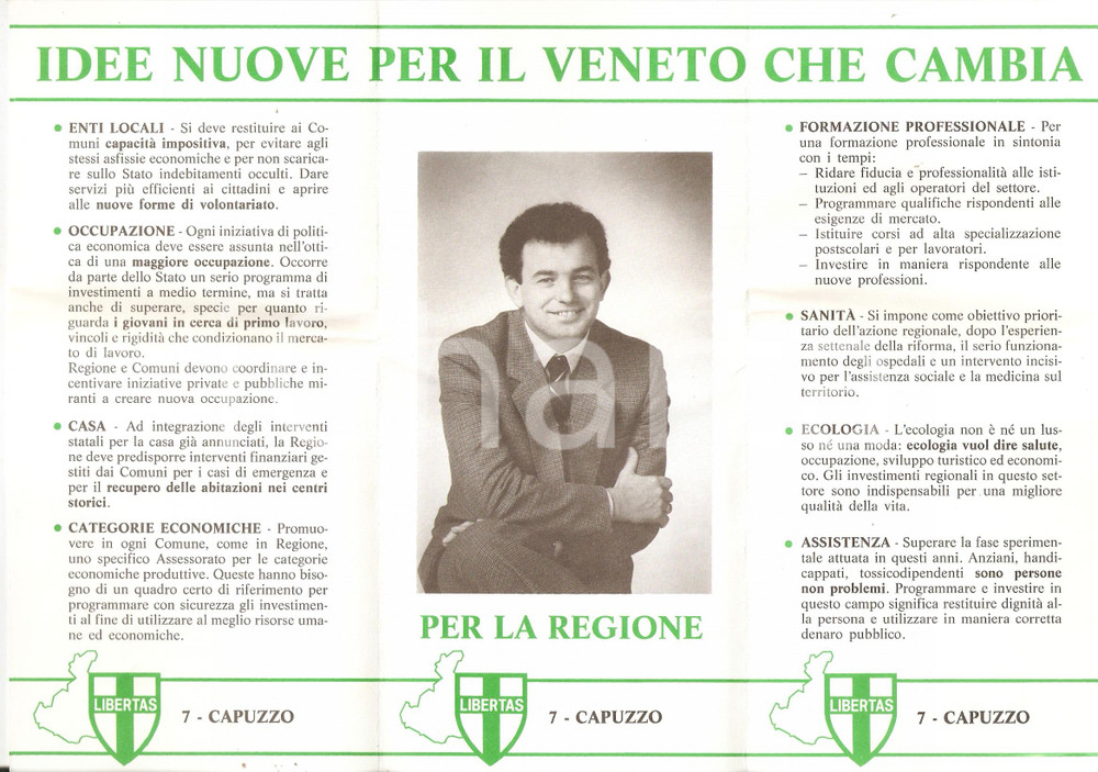 Materiale pubblicitario d’epoca 1985 DEMOCRAZIA CRISTIANA Luigi CAPUZZO Candidato elezioni regionali VENETO 1