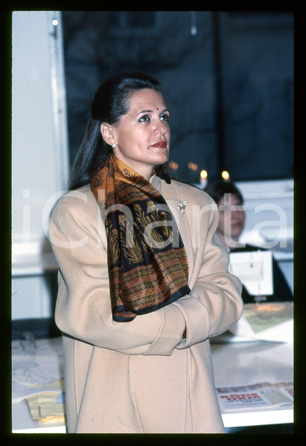 Fotografia d epoca originale 1990 ca Milano? Sonia MAINO GANDHI 35mm VINTAGE SLIDE 2 1