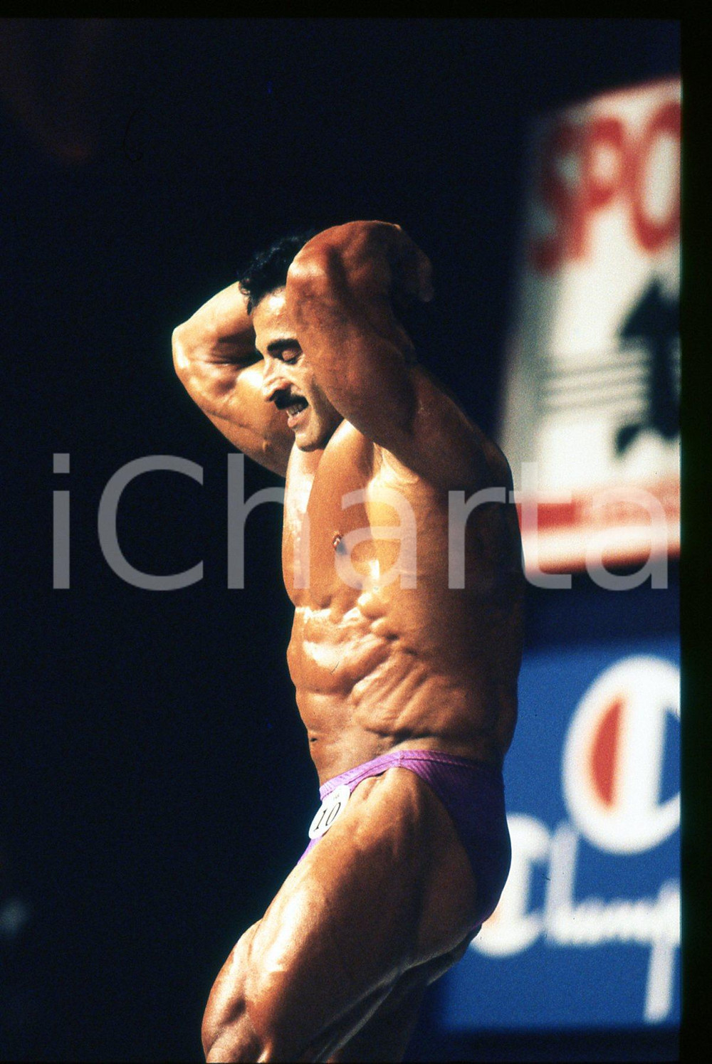 Fotografia d epoca originale 1989 RIMINI  Samir BANNOUT in gara a MR. OLYMPIA 35mm VINTAGE SLIDE 1