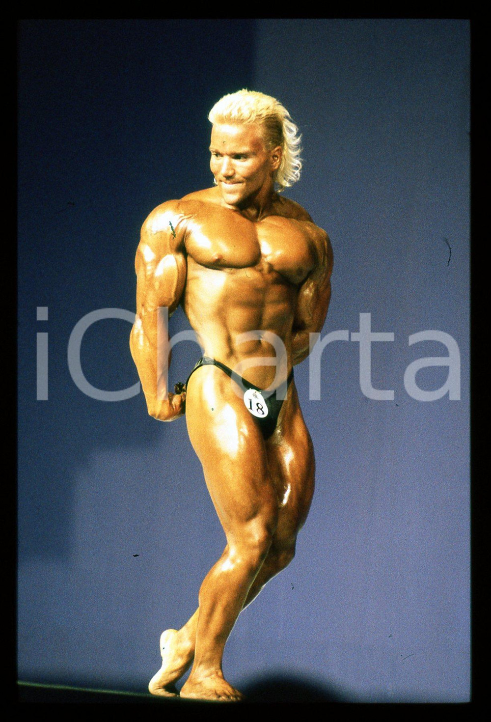 Fotografia d epoca originale 1989 RIMINI  Juan MARQUEZ in gara a MR. OLYMPIA 35mm VINTAGE SLIDE 1