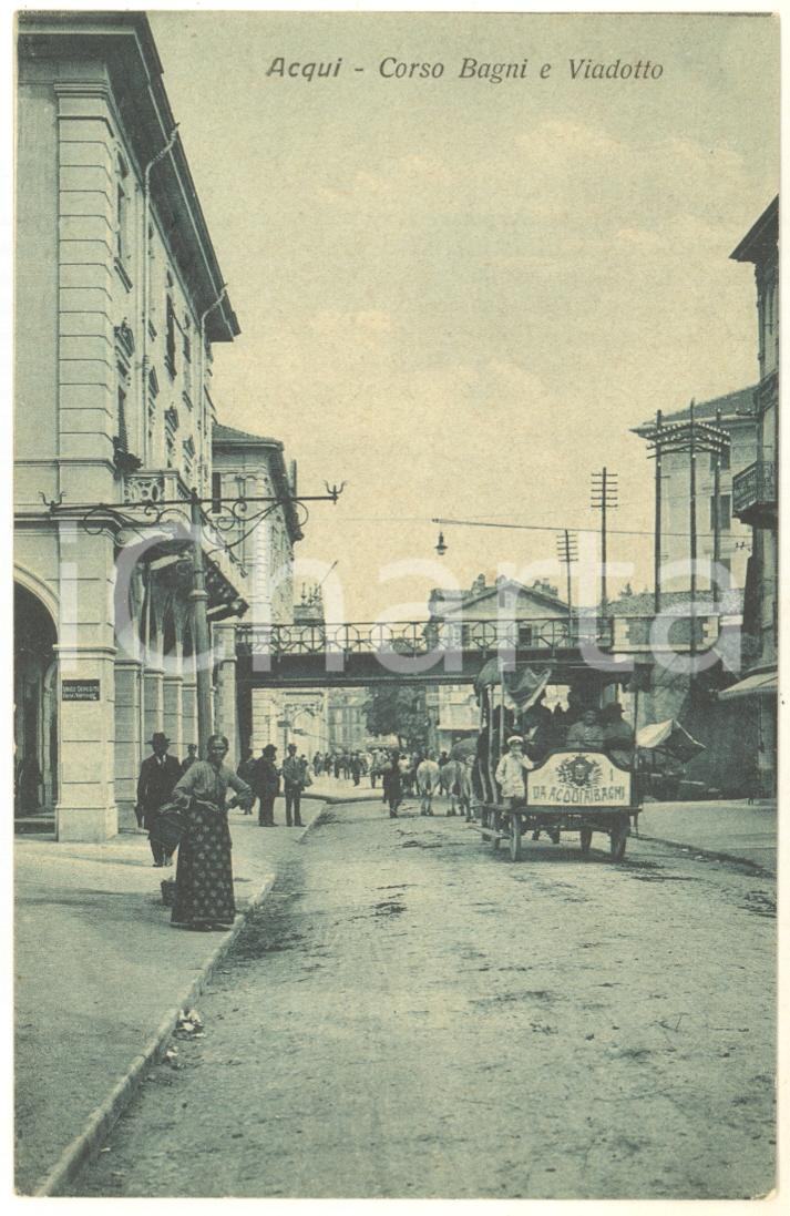 Cartolina originale da collezione 1910 ca ACQUI TERME AL Corso Bagni Cartolina ANIMATA con omnibus FP NV 1