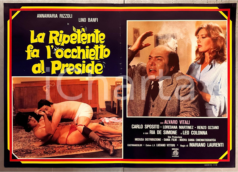 Materiale cinematografico d’epoca 1980 Alvaro VITALI Lino BANFI La ripetente fa l occhietto al Preside Fotobusta 1