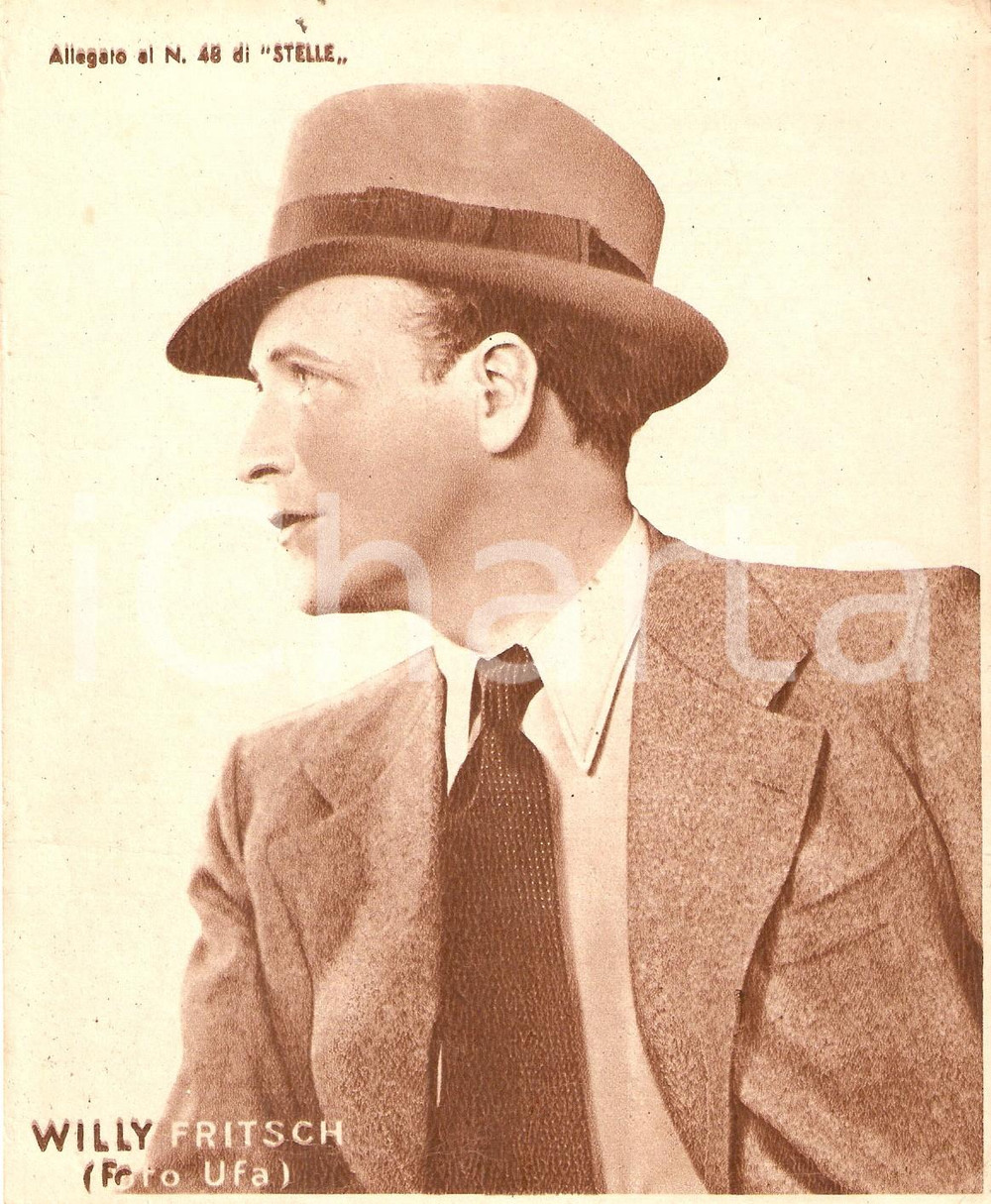 Stampa, bozzetto originale 1940 ca CINEMA Ritratto Willy FRITSCH Allegato al n. 48 di STELLE 15x18 cm 1