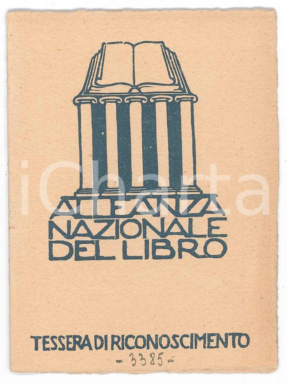 Oggetto da collezione cartaceo 1928 MILANO Alleanza nazionale del libro Tessera di riconoscimento 8x12 cm 1