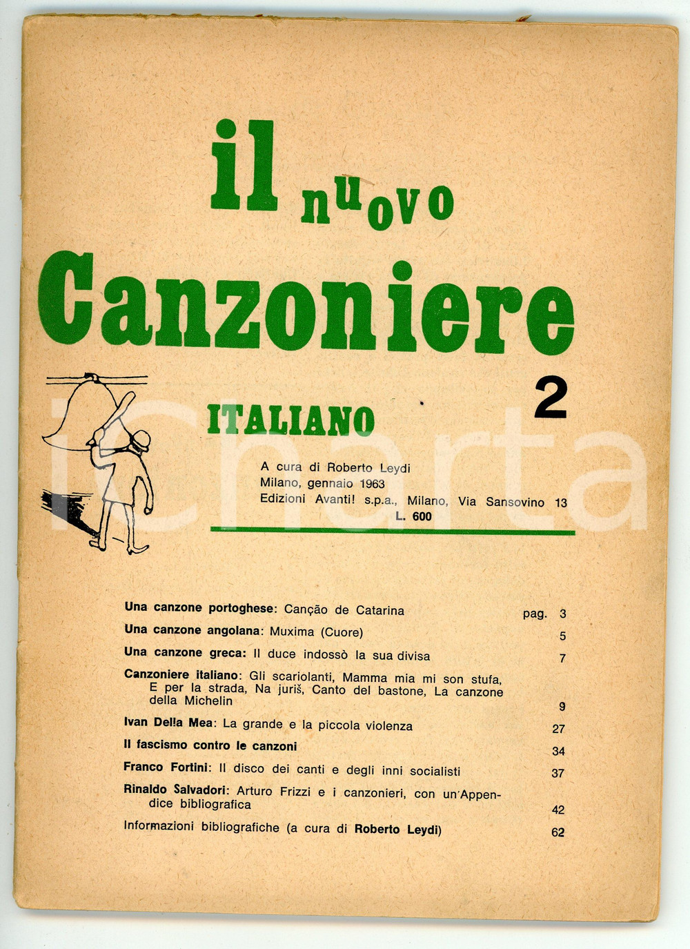 Libro, pubblicazione d epoca 1963 Roberto LEYDI Il nuovo canzoniere italiano 2  Edizioni AVANTI 1