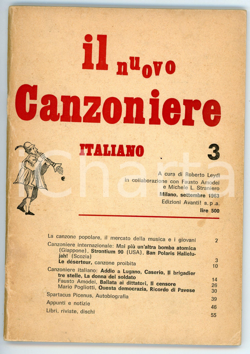 Libro, pubblicazione d epoca 1963 Roberto LEYDI Fausto AMODEI Il nuovo canzoniere italiano 3  Ed. AVANTI 1