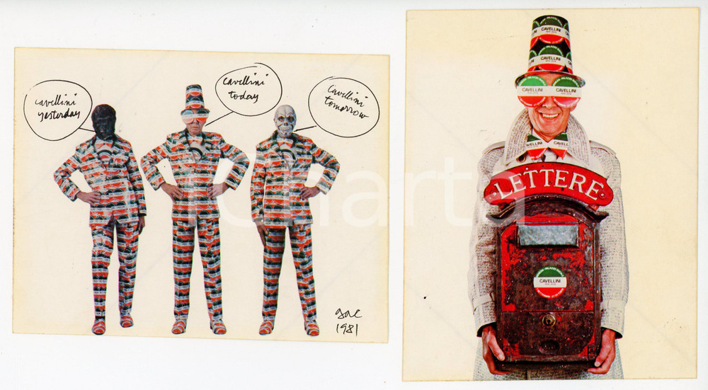 Oggetto da collezione cartaceo 1981 STICKER ART  GAC Guglielmo Achille CAVELLINI Lotto di due adesivi 10x13 cm 1