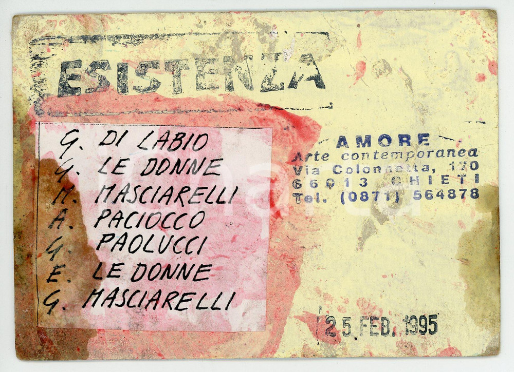 Cartolina originale da collezione 1995 CHIETI Galleria d arte AMORE Gruppo DISRO 2015 Cartolina dipinta 1