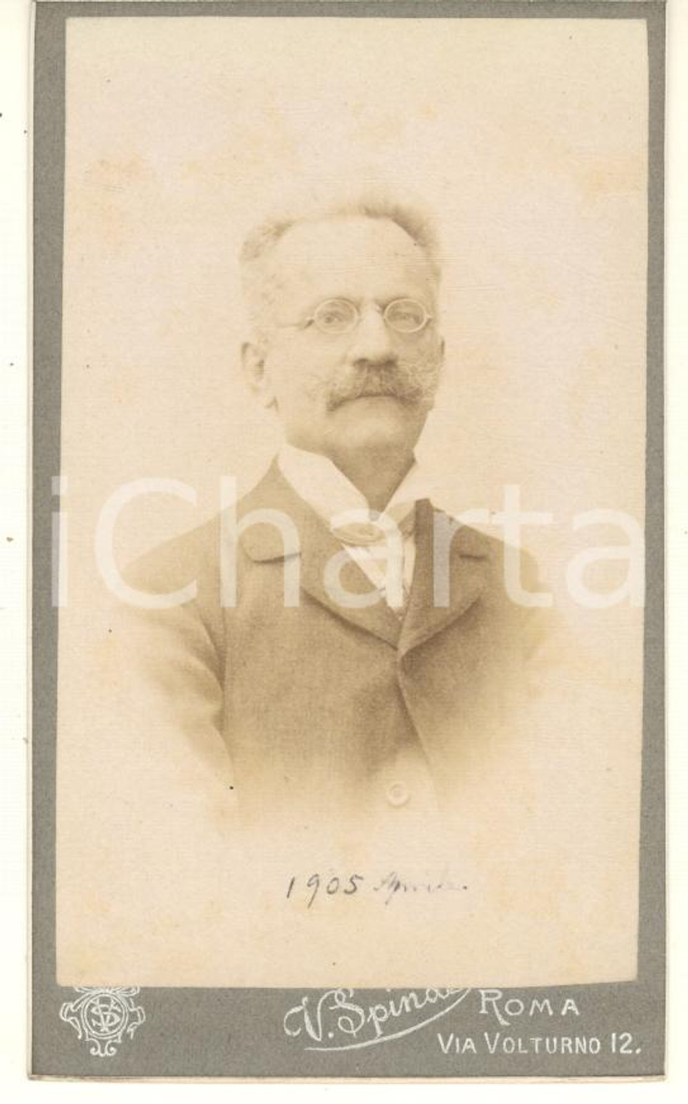 Fotografia d epoca originale 1905 ROMA Ritratto maschile con gli occhiali Foto Vincenzo SPINA CDV 1