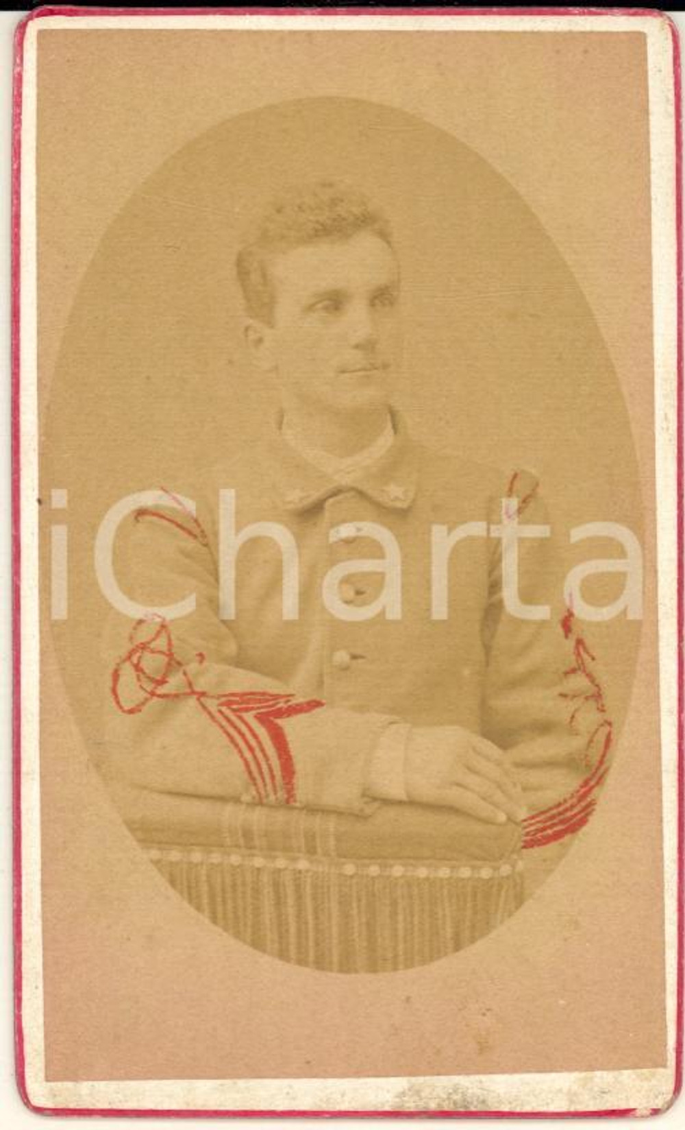 Fotografia d epoca originale 1870 ca REGIO ESERCITO  VERCELLI  Giovane ufficiale Foto Giuseppe COSTA CDV 1