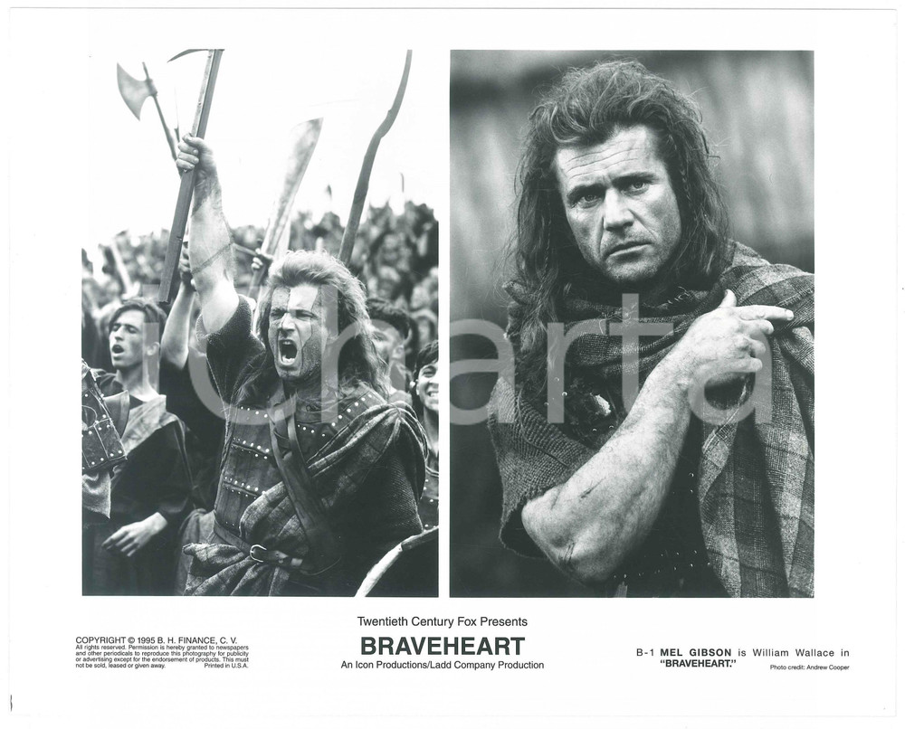 Materiale cinematografico d’epoca 1995 CINEMABRAVEHEART Mel GIBSON as William WALLACE Photo 25x20 cm 1