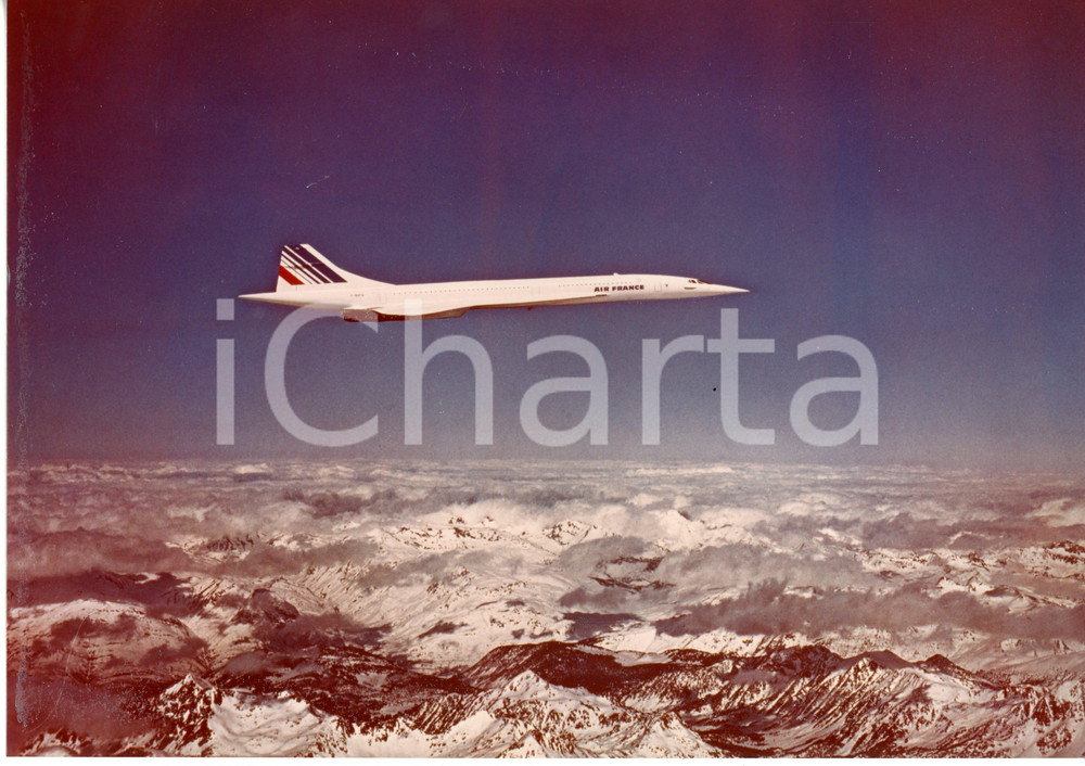 Fotografia d epoca originale 1975 ca AIR FRANCE  CONCORDE in volo sulle Alpi  Foto 29x21 cm 1