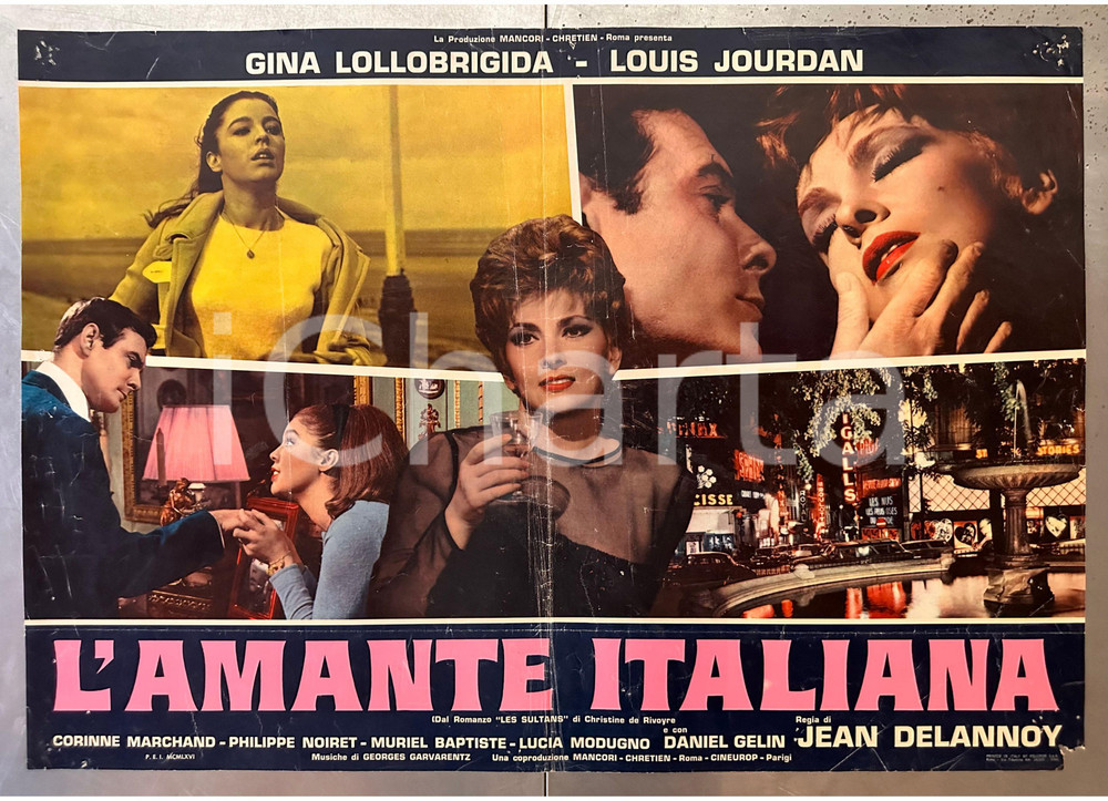 Materiale cinematografico d’epoca 1966 Gina LOLLOBRIGIDA Louis JOURDAN L amante italiana  Fotobusta DANNEGGIATA 1