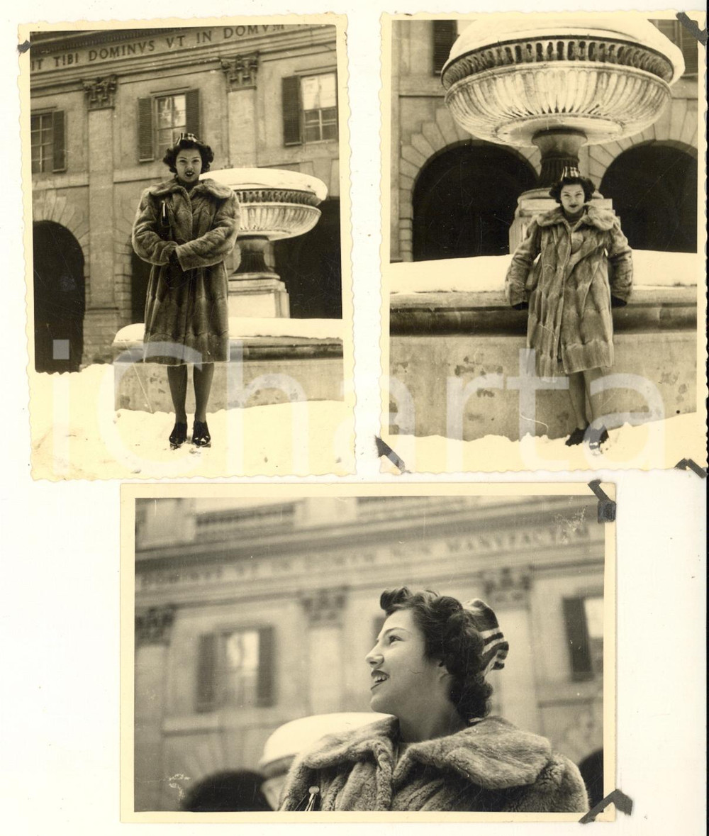 Fotografia d epoca originale Gennaio 1943 COSTUME Neve a BOLOGNA  Donna  Lotto 3 fotografie 11x7 cm 1