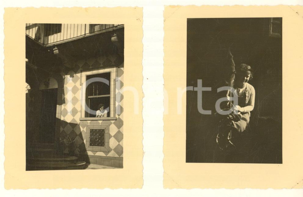 Fotografia d epoca originale 1935 VALPERGA TO Donna alla finestra  Bambina e arcolaio Lotto 2 foto 8x6 cm 1