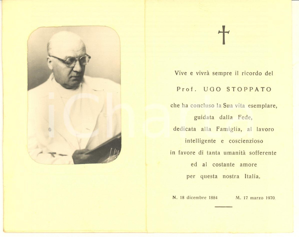 Oggetto da collezione cartaceo 1970 FIRENZE Prof. Ugo STOPPATO  Chirurgo  Santino 1