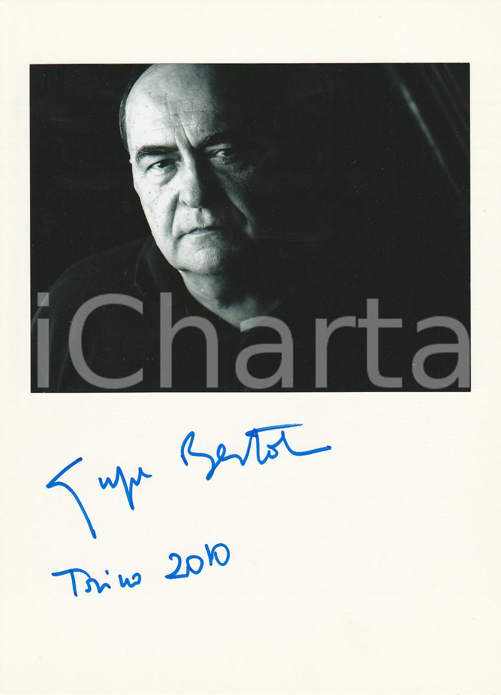 Autografo originale 2010 TORINO Giuseppe BERTOLUCCI Autografo su cartoncino con fotografa montata 1