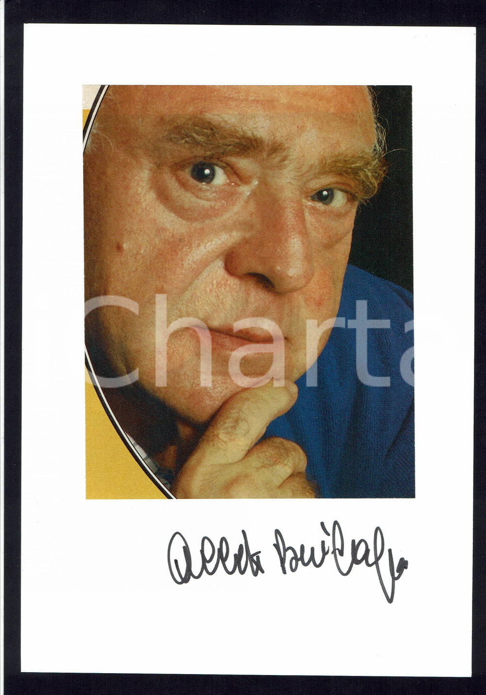 Autografo originale 2000 ca Alberto BEVILACQUA Autografo su cartoncino con fotografia montata 1