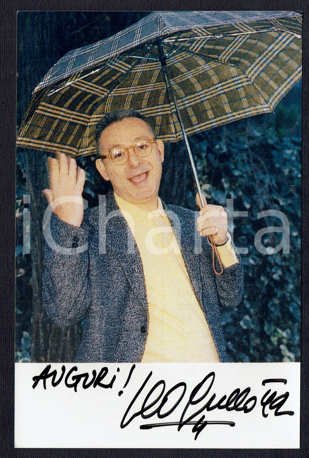 Autografo originale 1995 ca SPETTACOLO Leo GULLOTTA Autografo su fotografia 11x17 cm 1