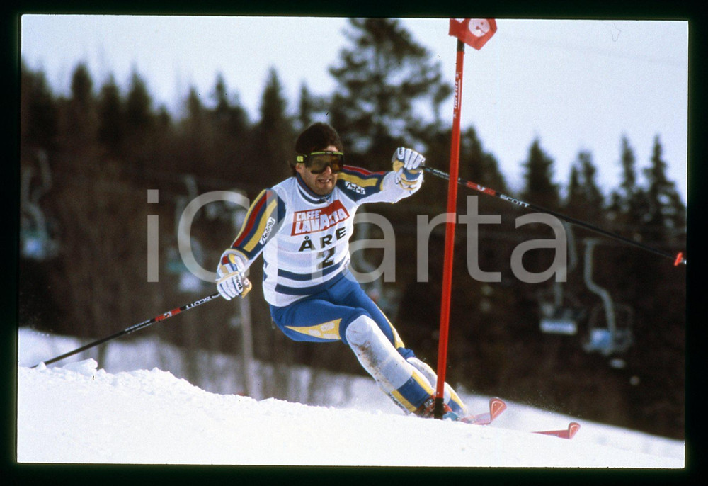 Fotografia d epoca originale 1988 ARE SCI  Paul FROMMELT durante lo SLALOM SPECIALE 35mm VINTAGE SLIDE 1