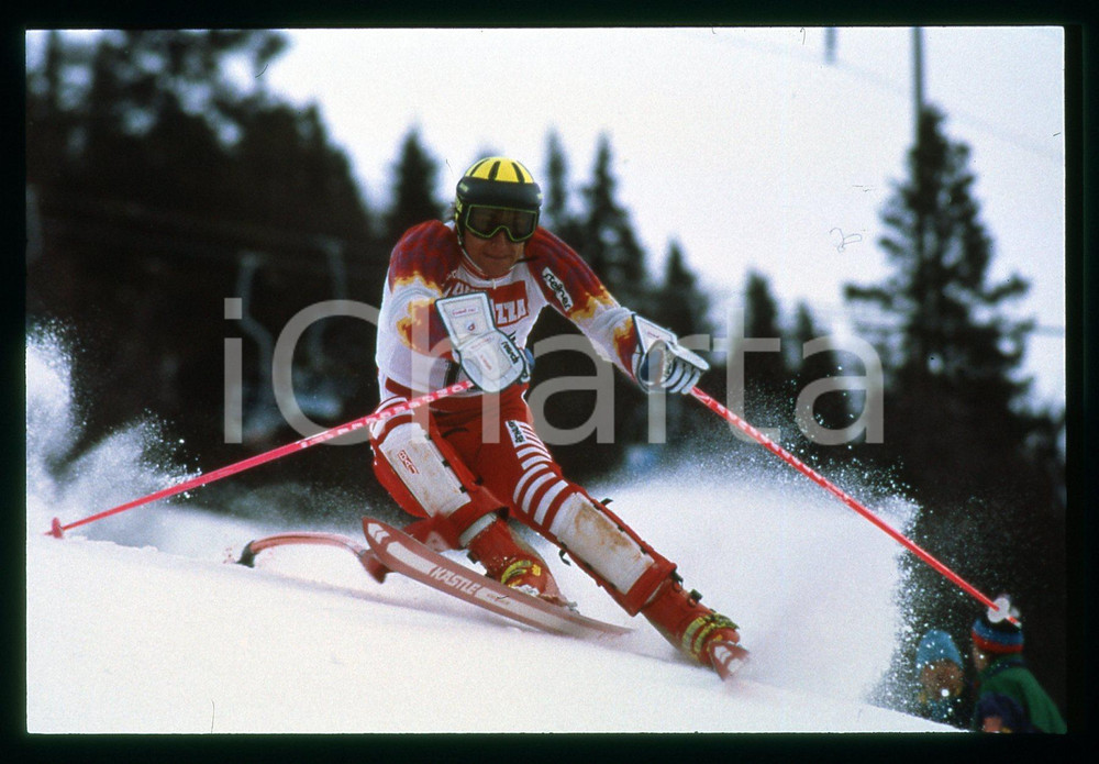 Fotografia d epoca originale 1988 ARE SCI  Hubert STROLZ durante lo SLALOM SPECIALE 35mm VINTAGE SLIDE 1