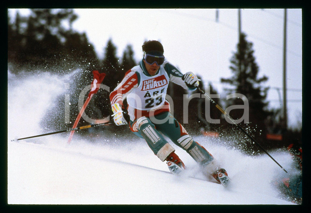 Fotografia d epoca originale 1988 ARE SCI  Felix MCGRATH durante lo SLALOM SPECIALE 35mm VINTAGE SLIDE 1