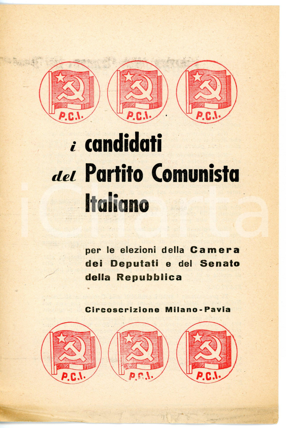 Libro, pubblicazione d epoca 1958 CIRCOSCRIZIONE MILANOPAVIA  PCI Lista dei candidati elezioni alla Camera 1