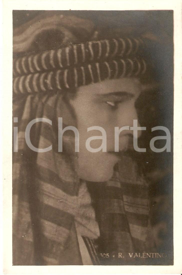 Cartolina originale da collezione 1930 ca CINEMA Rodolfo VALENTINO con copricapo da sceicco Cartolina 1