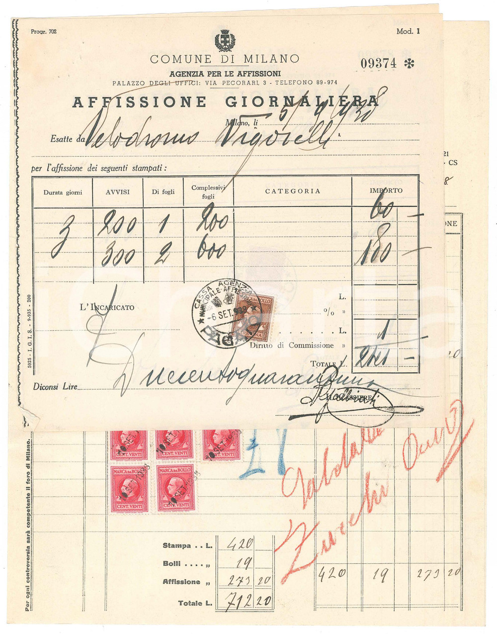 Documento originale, autentico 1938 CICLISMO MILANO Velodromo VIGORELLI Affissione gara  Tip. MANIFESTO 1 1