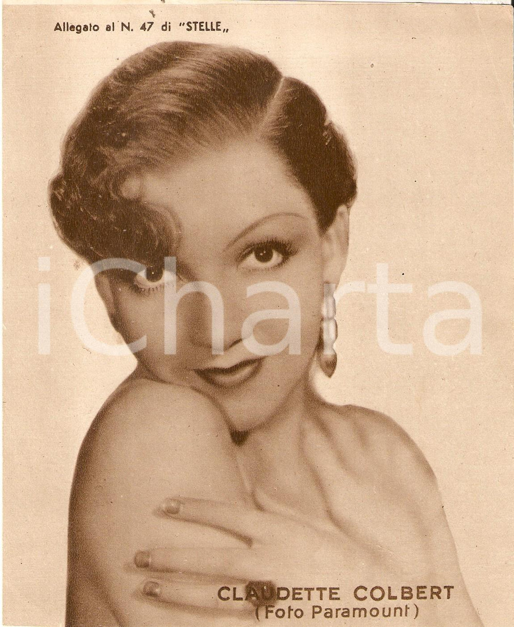 Stampa, bozzetto originale 1940 ca CINEMA Ritratto Claudette COLBERT Allegato al n. 47 di STELLE 15x18 cm 1