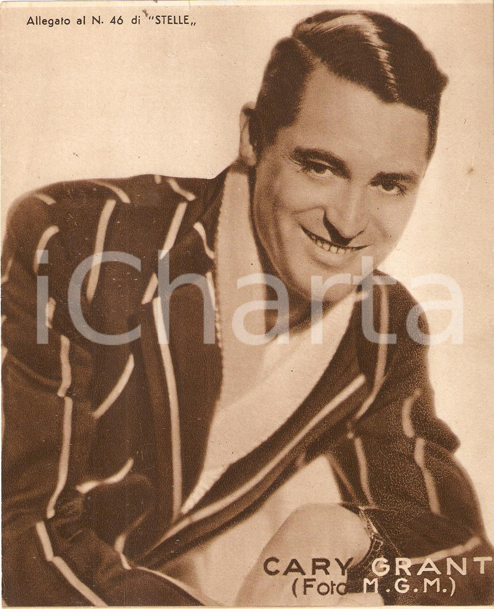 Stampa, bozzetto originale 1940 ca CINEMA Cary GRANT indossa vestaglia Allegato al n. 46 di STELLE 15x18 1