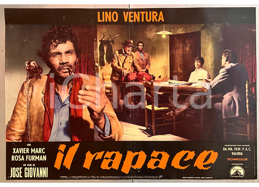 Materiale cinematografico d’epoca 1968 José GIOVANNI Il rapace Lino VENTURA Fotobusta poster 65x45 cm 1