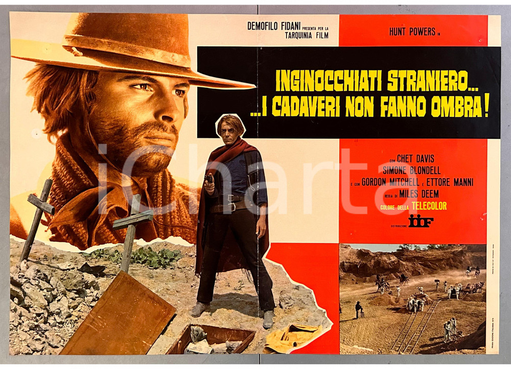 Materiale cinematografico d’epoca 1970 Chet DAVIS Inginocchiati straniero...i cadaveri non fanno ombra Fotobusta 1