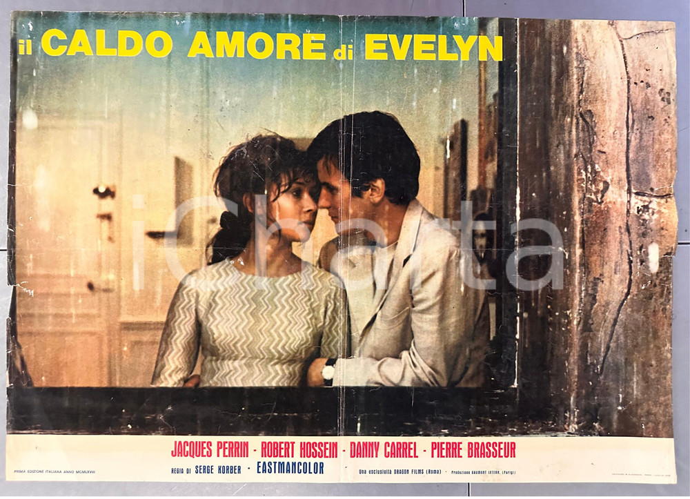 Materiale cinematografico d’epoca 1968 Jacques PERRIN Dany CARREL Il caldo amore di Evelyn Fotobusta 66x46 cm 1