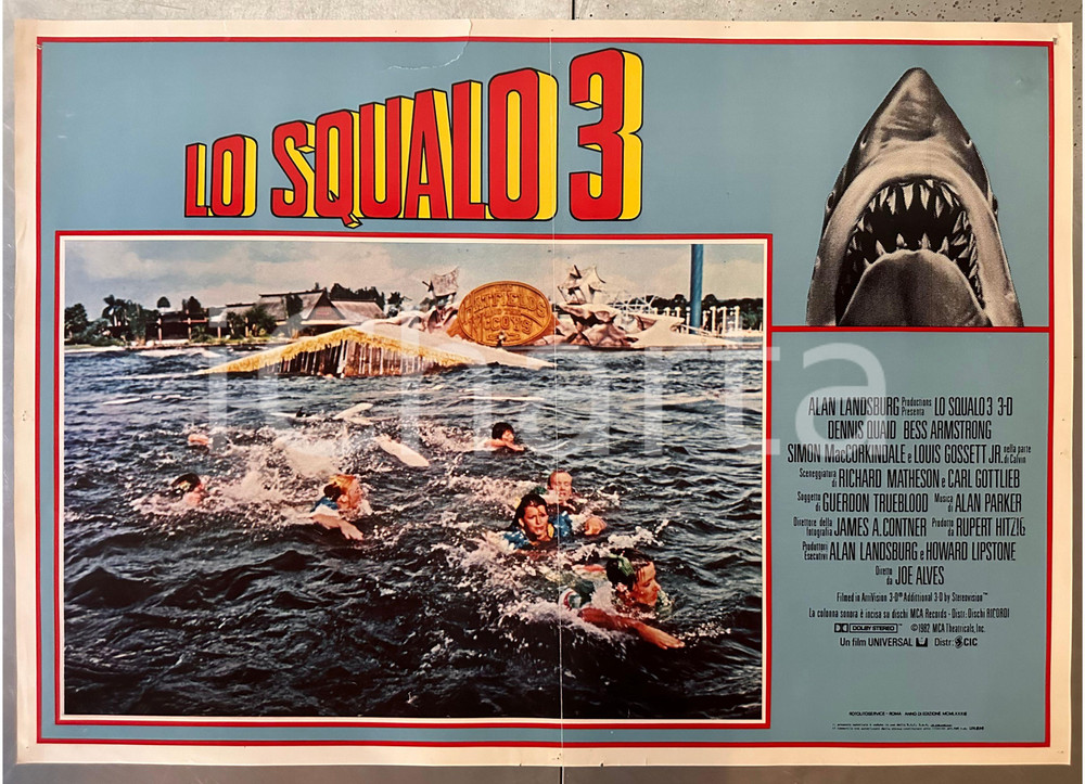 Materiale cinematografico d’epoca 1983 CINEMA HORROR Joe ALVES Lo Squalo 3  Fotobusta DANNEGGIATA 1