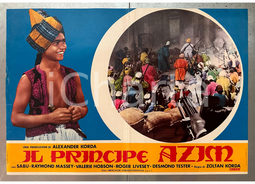 Materiale cinematografico d’epoca 1975 Zoltan KORDA Il principe Azim SABU Raymond MASSEY Fotobusta poster 65x45 1