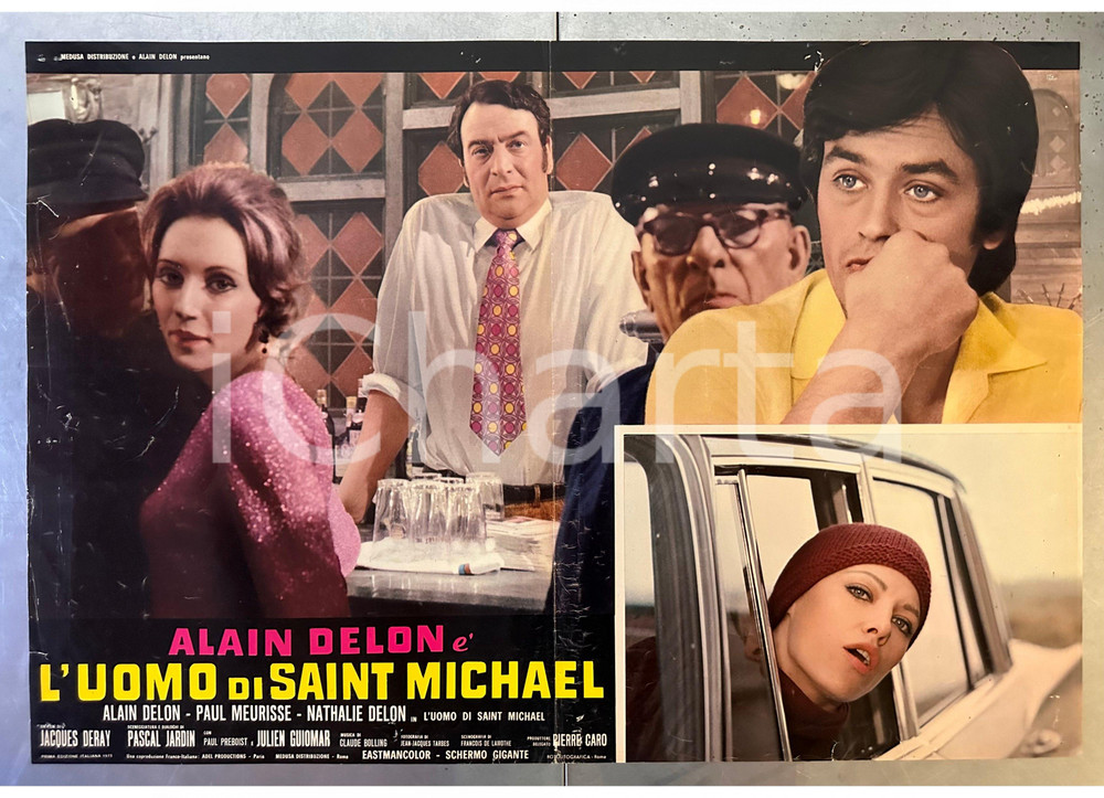 Materiale cinematografico d’epoca 1971 Alain DELON Paul MEURISSE Nathalie DELON L uomo di SaintMichel Fotobusta 1