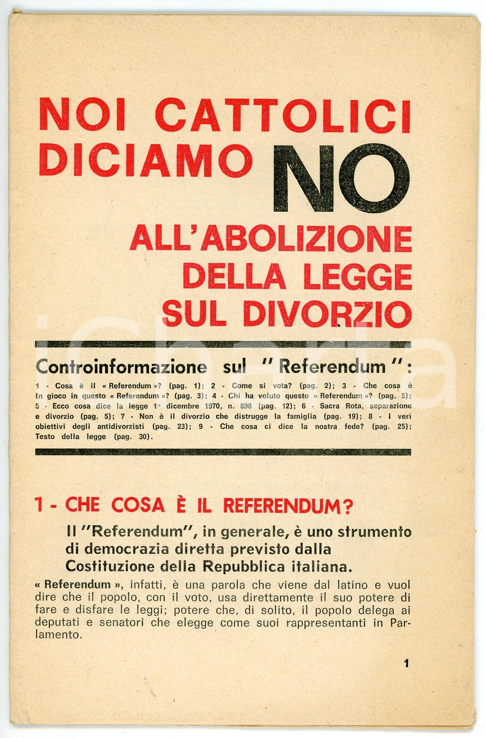 Libro, pubblicazione d epoca 1974 REFERENDUM SUL DIVORZIO Noi cattolici diciamo no all abolizione  Ed. COM 1