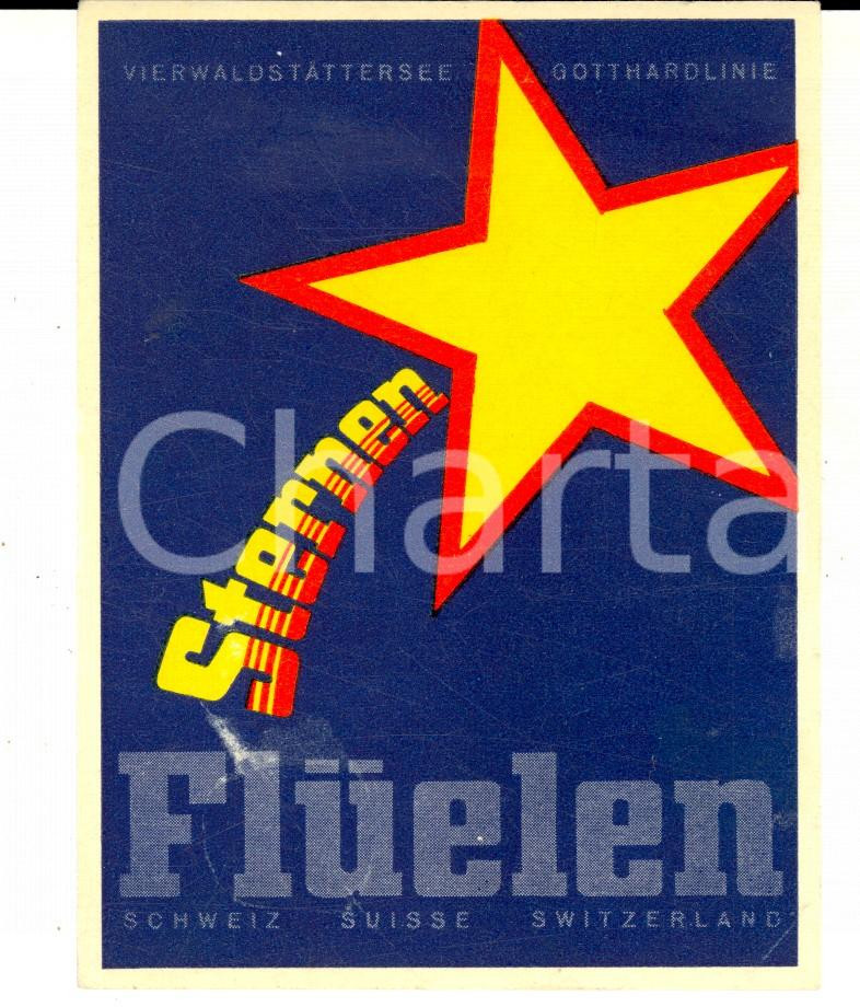 Materiale pubblicitario d’epoca 1952 FLUELEN CH STERNEN Vierwaldstattersee  Gottardlinie Etichetta 13x8 cm 1