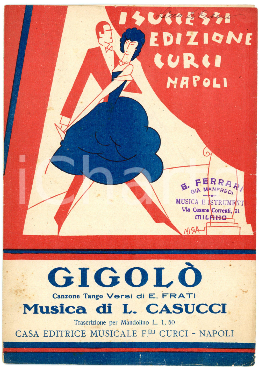 Oggetto da collezione cartaceo 1930 Leonello CASUCCI Gigolò Canzone tango  Versi di E. FRATI Spartito 1