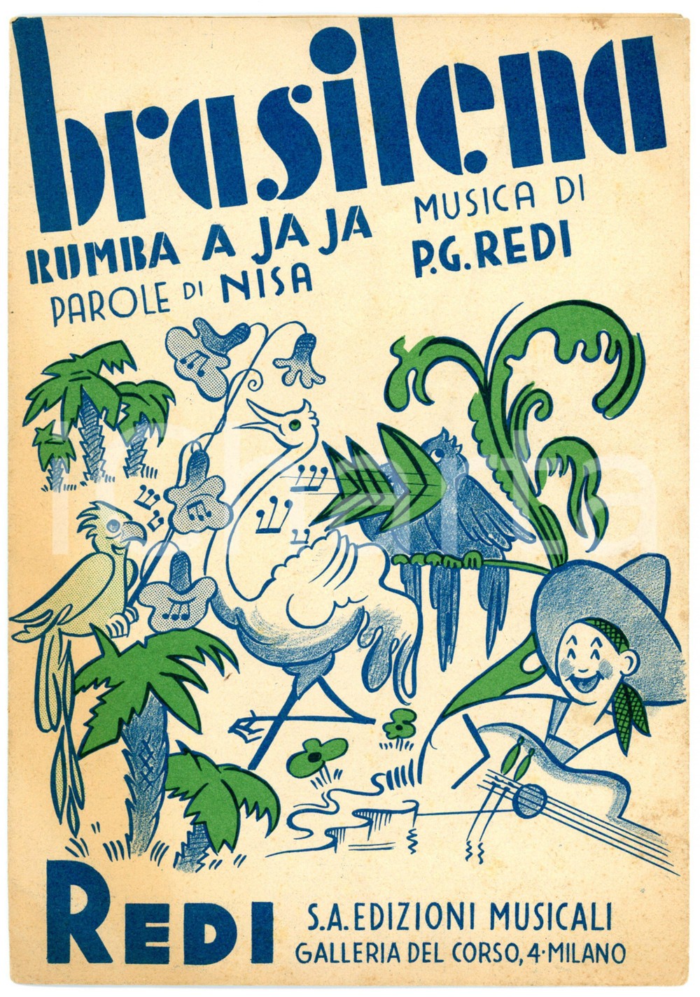 Oggetto da collezione cartaceo 1946 BRASILENA rumba a ja ja parole di NISA musica di P.G. REDI Spartito 1