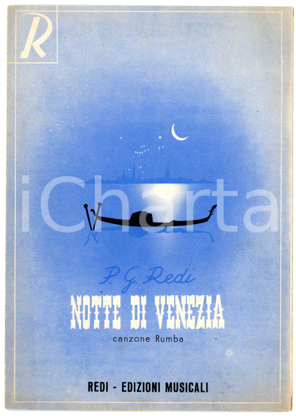 Oggetto da collezione cartaceo 1948 Notte di Venezia parole e musica di P. G. REDI Spartito 1