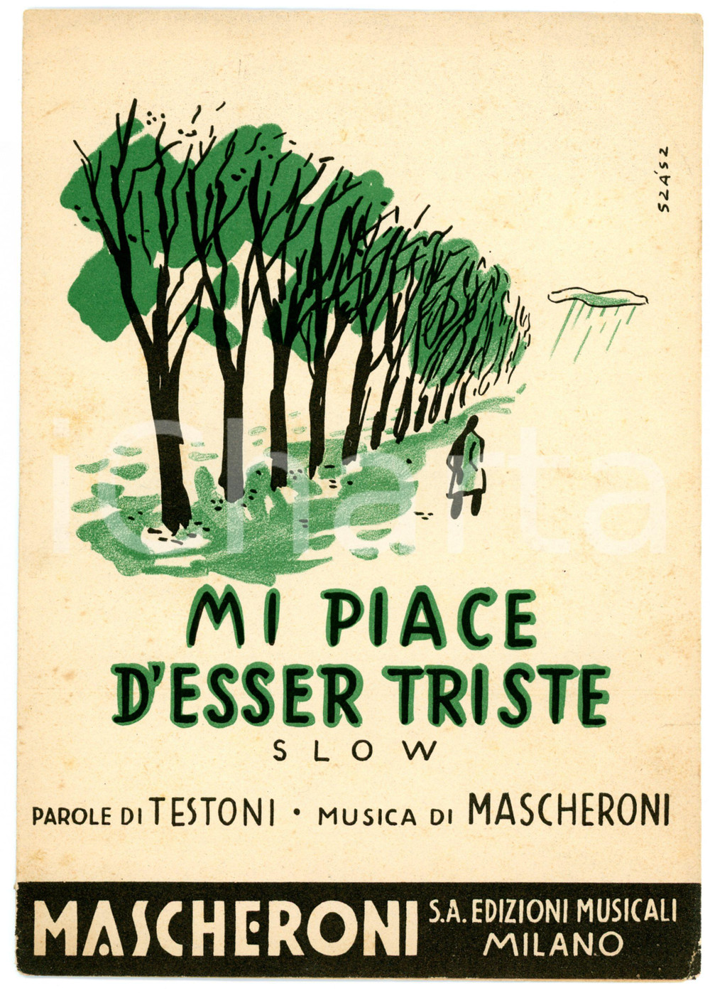 Oggetto da collezione cartaceo 1948 Mi piace d esser triste parole di TESTONI e musica di MASCHERONI Spartito 1