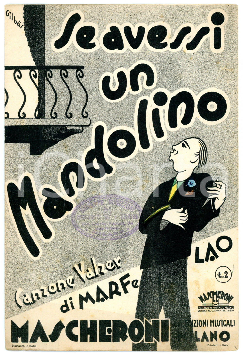 Oggetto da collezione cartaceo 1936 Se avessi un mandolino Canzone Valzer di MARF e LAO Spartito 1