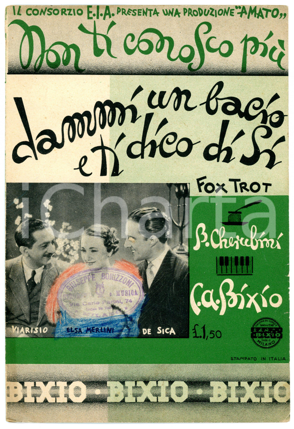 Oggetto da collezione cartaceo 1935 Cesare Andrea BIXIO  B. CHERUBINI Dammi un bacio e ti dico di sì Spartito 1